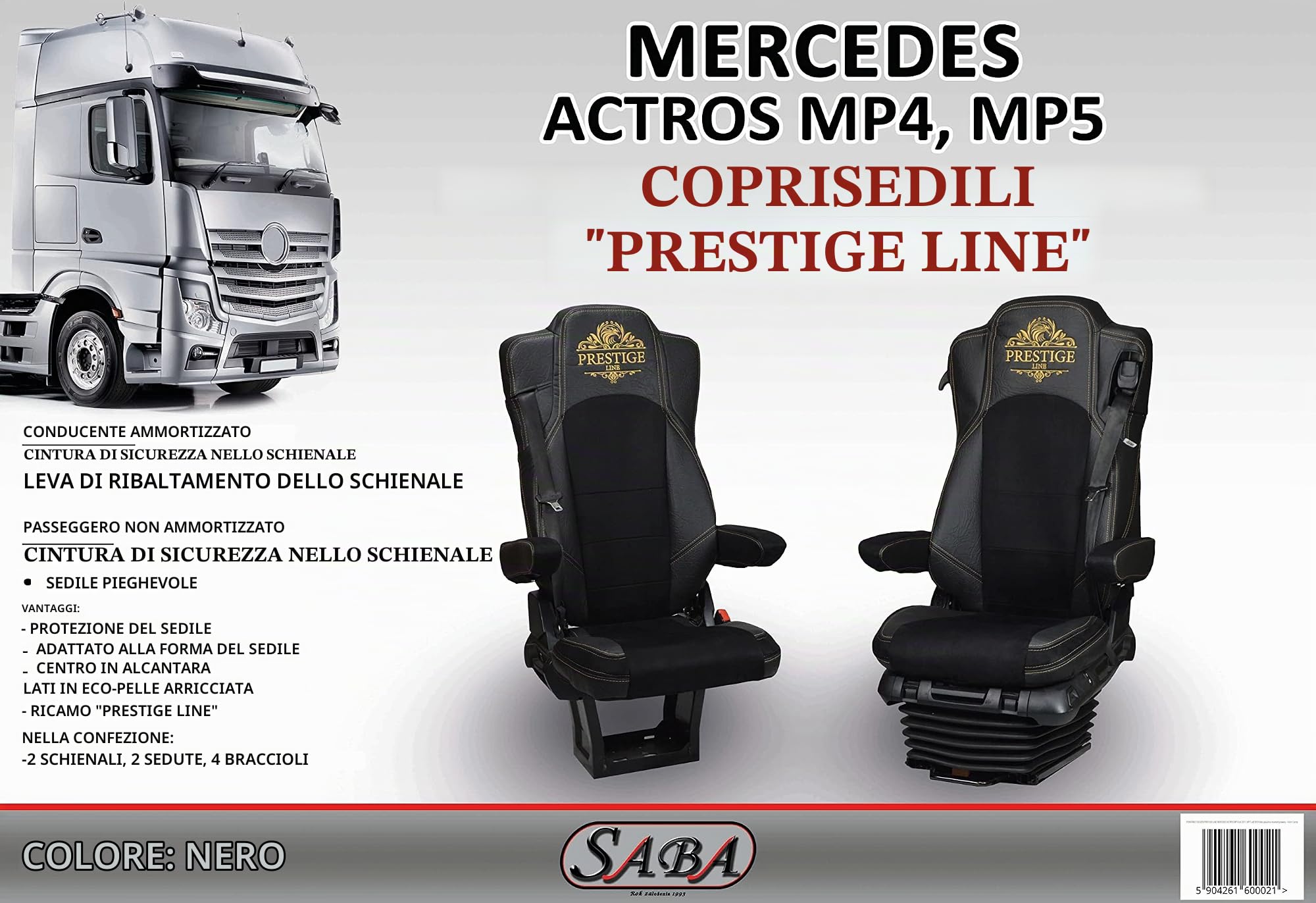 Coprisedili per Camion in MERCEDES ACTROS MP 4 dal 2011, MP 5 dal 2019 Sedile Passeggero, non Molleggiato Nero - Set coprisedile Resistente, Elegante e Facile da Montare