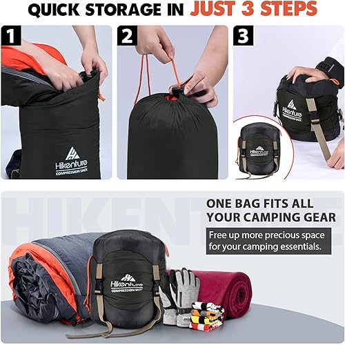 Miniatura 5 de Hikenture Saco de compresión para saco de dormir, saco de dormir de nailon antidesgarros, bolsa de compresión resistente al agua de 10L14L20L30L,