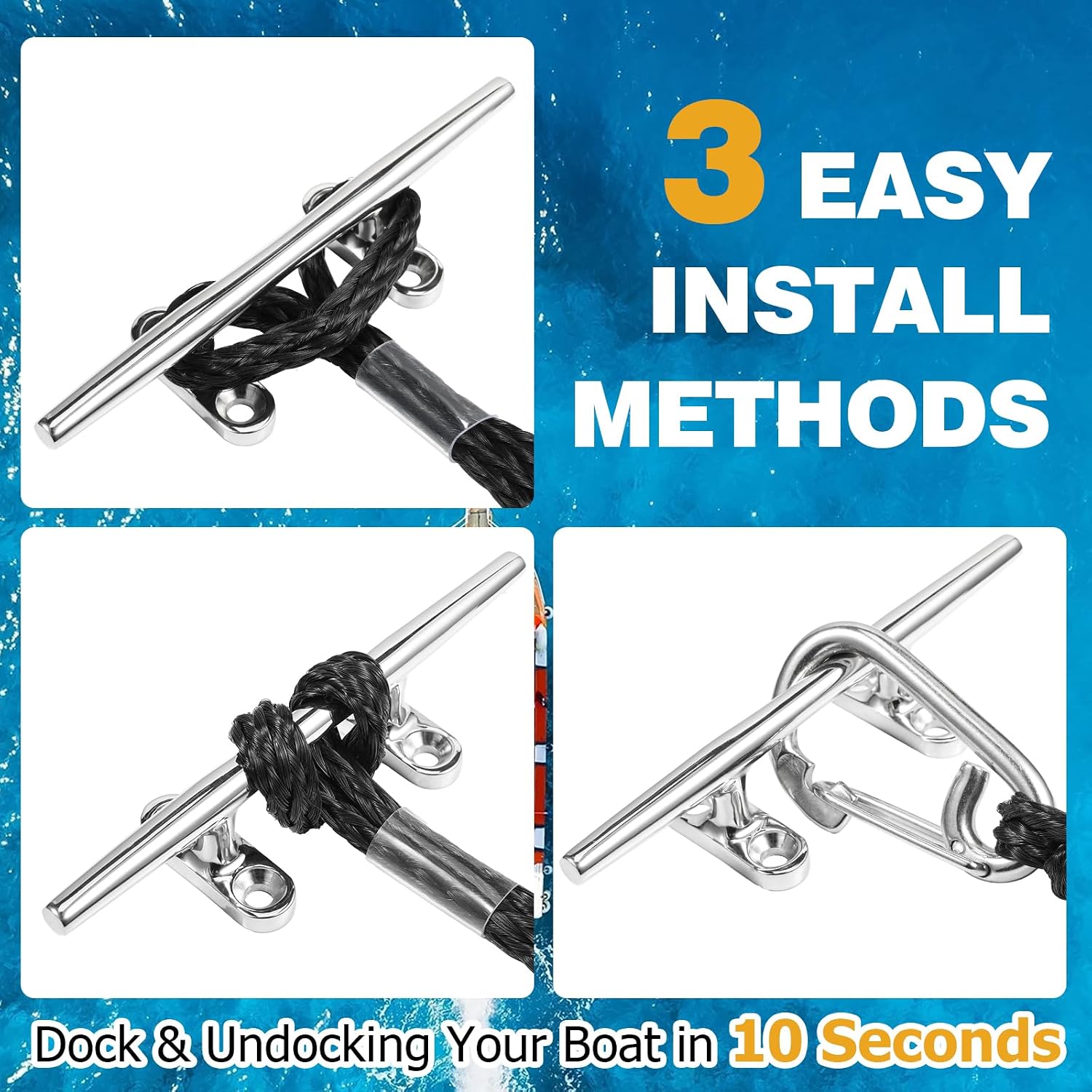JaunniQir Bungee Dock Lines for Boats 4.3 Feet, 2 Pack Dock Lines with 316 Stainless Clips for PWC, Jet Ski, Kayak, Watercraft, Pontoon, Shock Absorbing Tie Off Downs Boat Mooring Ropes Accessories