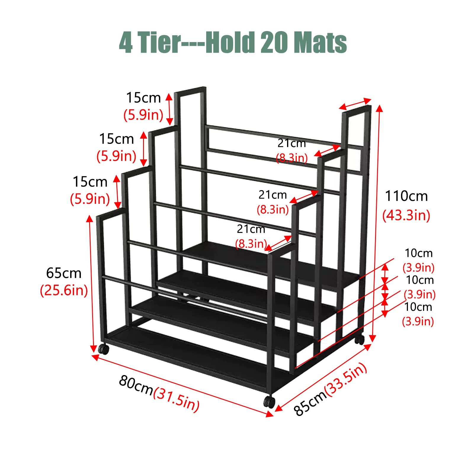 Soporte para esterillas de Yoga, Carrito Organizador de Metal Resistente para 20 o 24 esterillas, Soporte portátil para Pilates y Rodillos de Espuma, Ideal para gimnasios, Estudios de Yoga y