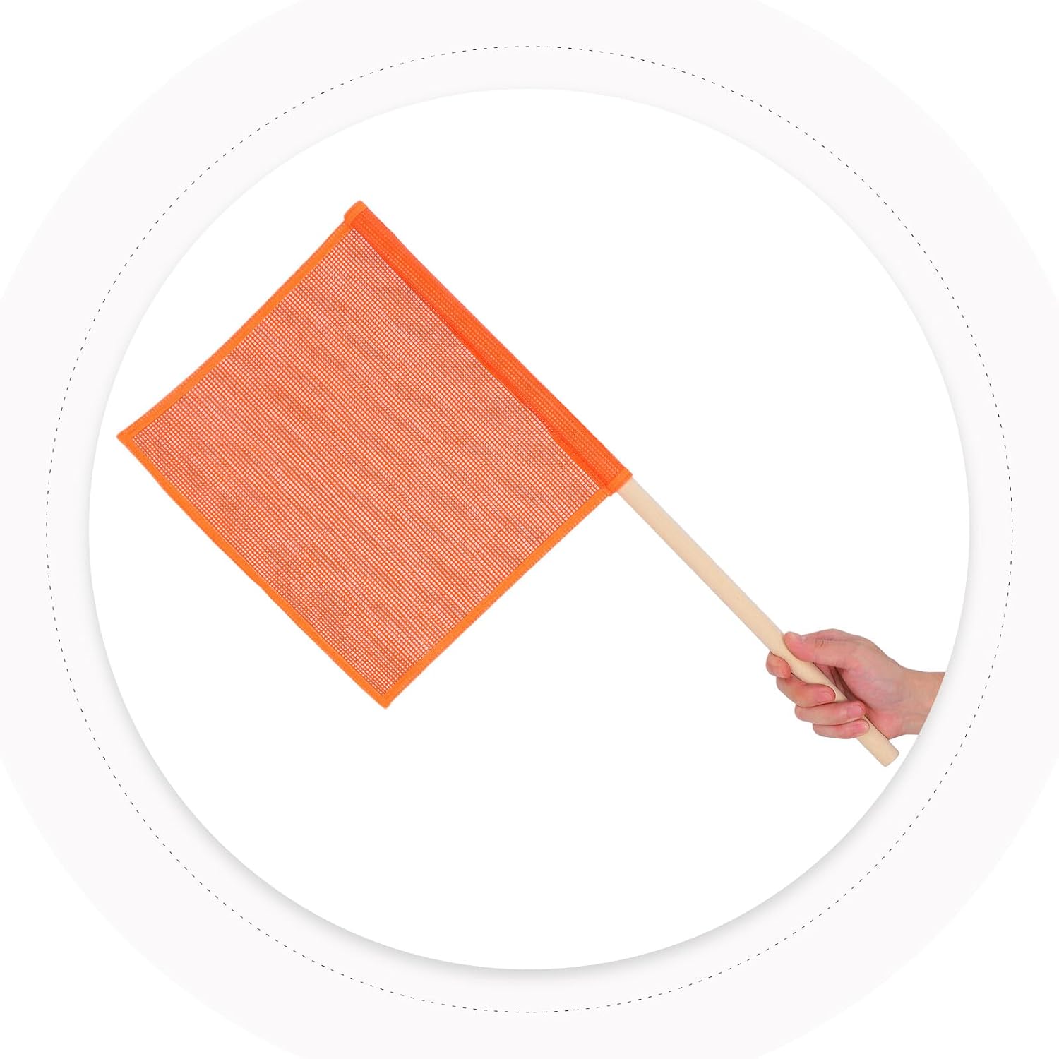 VALICLUD Wooden Pole Hand-waving Traffic Safety Flag Mesh Warning Banner for Truck Highway Use Hand-held Safety Flag with Sturdy Mesh Fabric
