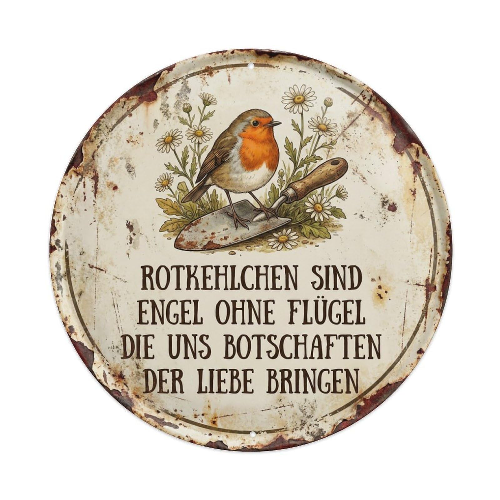 Yrnq Vintage Style Robin Bird Garden Quote Engel Vintage Metal Tin Sign Plaque Wall Decor For Cafe, Club, Garden Round Metal Poster 8X8inch