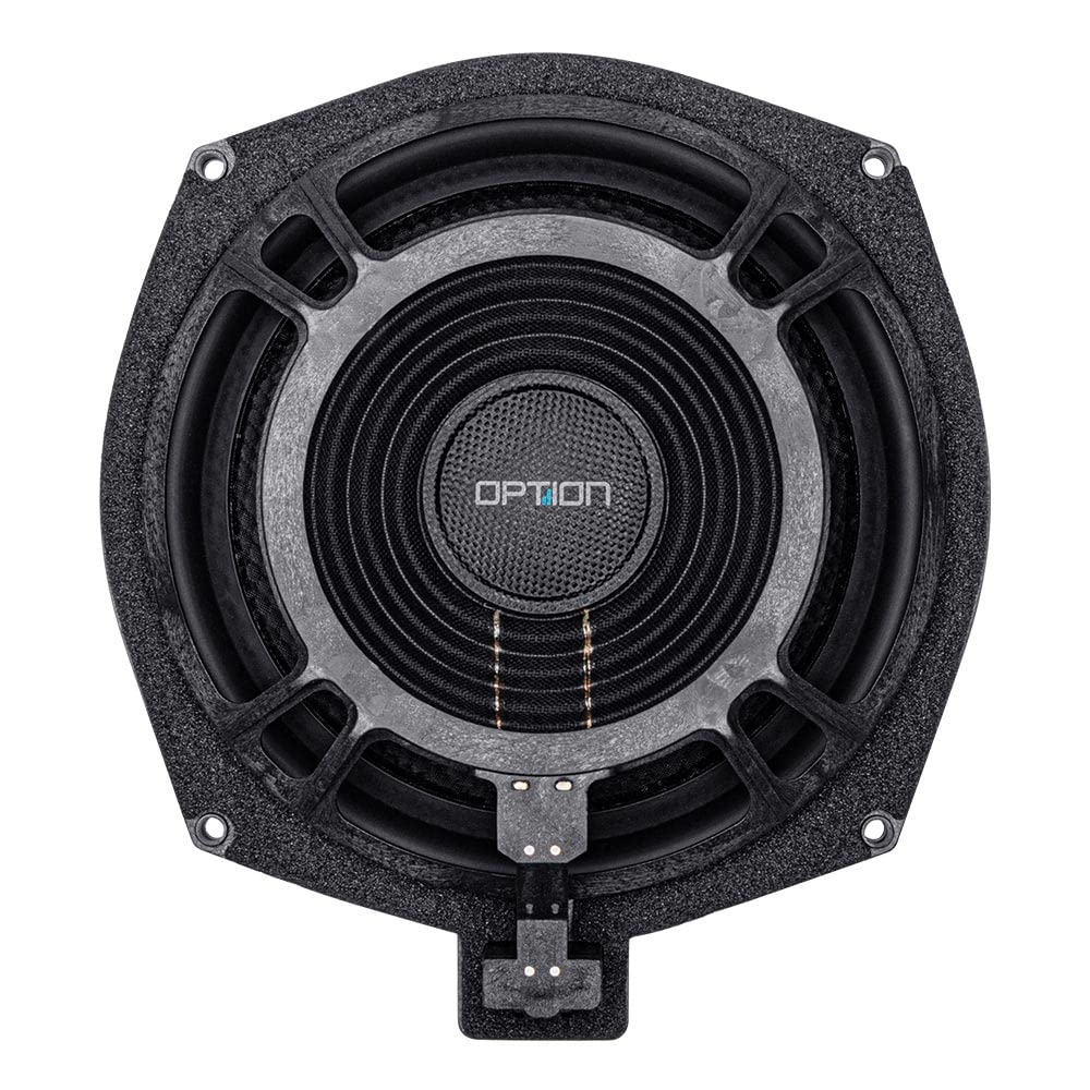 Option BM-200 kompatibel mit BMW Modellen (E-Reihe, F-Reihe, G-Reihe) - 20cm Plug & Play Untersitz Subwoofer - 120 Watt RMS, 2 Ohm