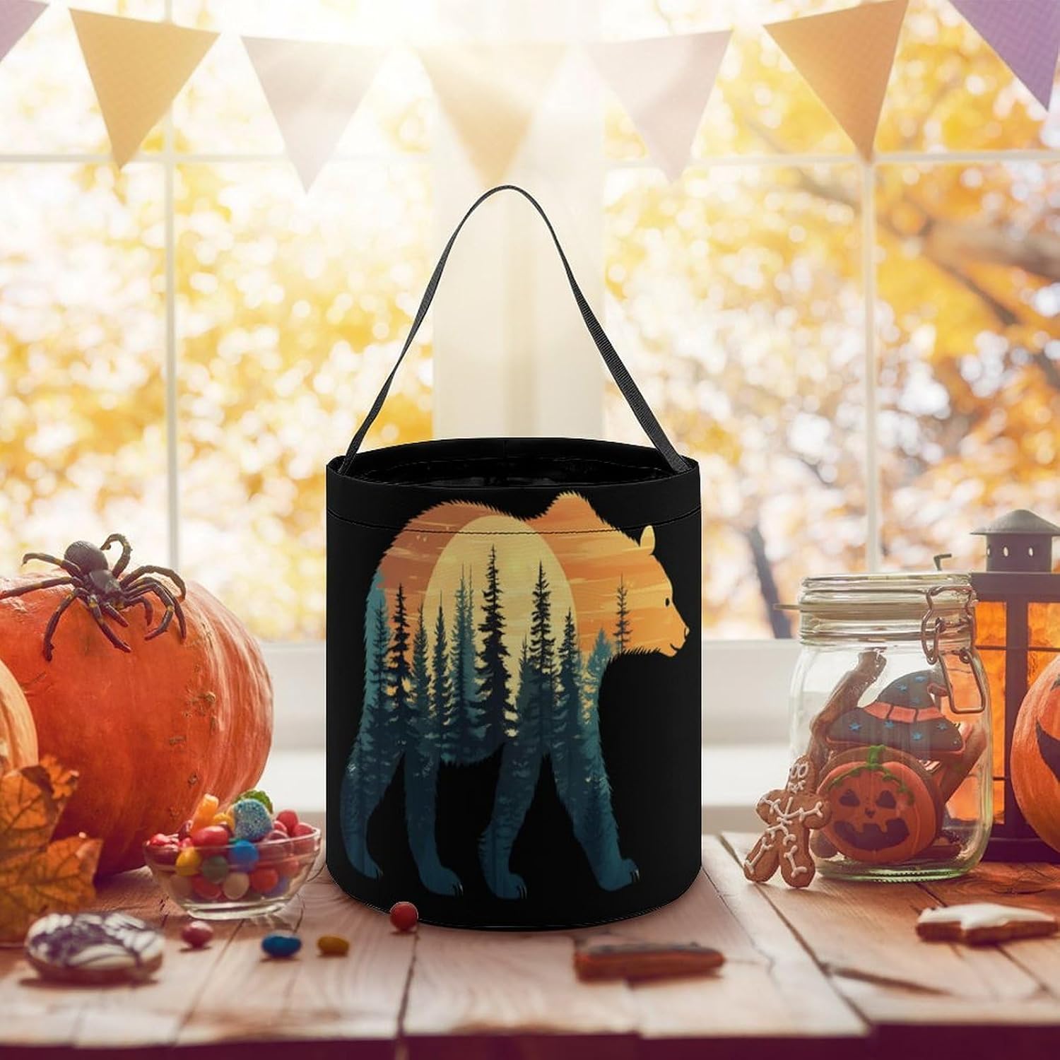 Bear Sunset Candy Bag Halloween Treat Goody Bags Party Basket Handbag Holiday Decor