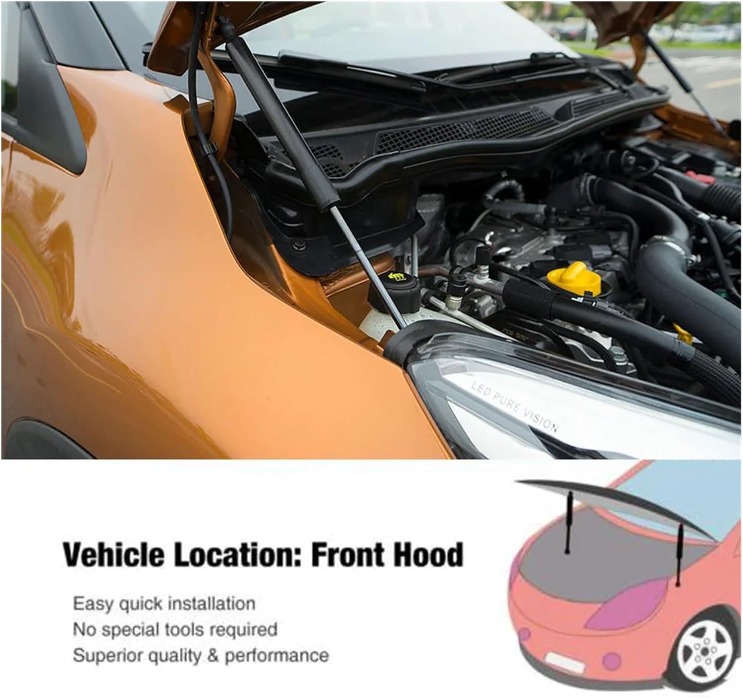 Front Bonnet Hood Modify Gas Struts Lift Support Shock Accessories Absorber Damper,Compatible With Toyota ALTEZZA SXE10 1998-2005(Normal black)