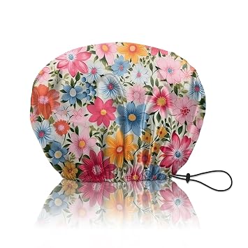 Shower Cap Reusable Double Layer Adjustable Elastic Waterproof EVA Hair Bath Caps for Women Girls Cute Aesthetic-Flowers