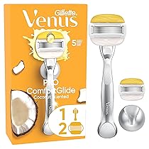 Gillette Venus Pro ComfortGlide Rasoio Da Donna, Al Profumo Di Cocco, 2 Lamette Di Ricambio, Manico In Metallo Riutilizzabile E Gancio Per Doccia