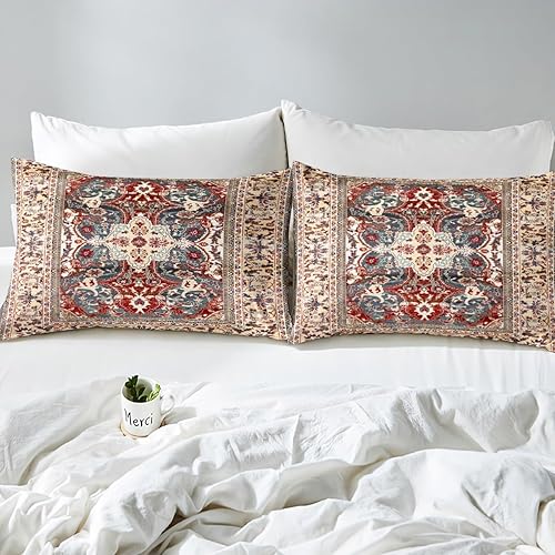 Miniatura 5 de Erosebridal Funda de edredón de medallón floral bohemio tamaño King, ropa de cama oriental envejecida, decoración occidental, funda de edredón de
