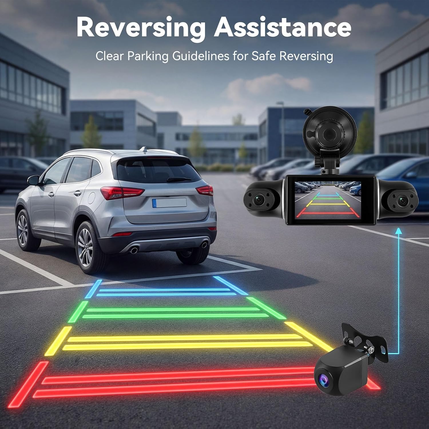 Écran IPS 3" Dashcam Voiture 4 Caméras 360° | Caméra Avant 2K UHD + 3x1080P | Vision Nocturne 8 LED, Parking 24h/24, WiFi & App
