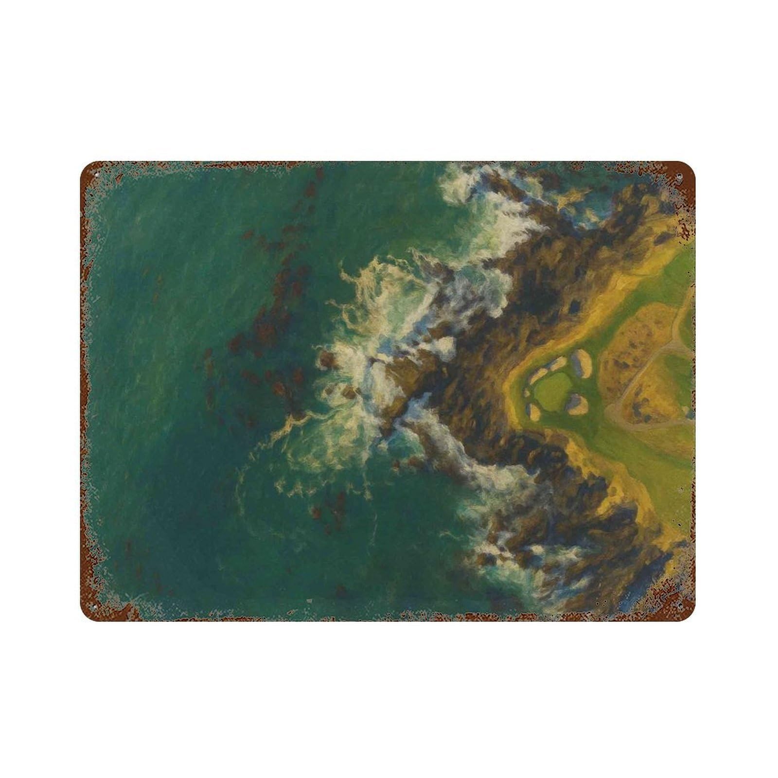 xiaoxiaoshen Aerial View of The Beach Golf Course, Showcasing A Retro Coastal Style. Wall Decor Art Metal Tin Poster Modern Home Decor Art Home Bar Shop Decorations Vintage Sign 30x40cm