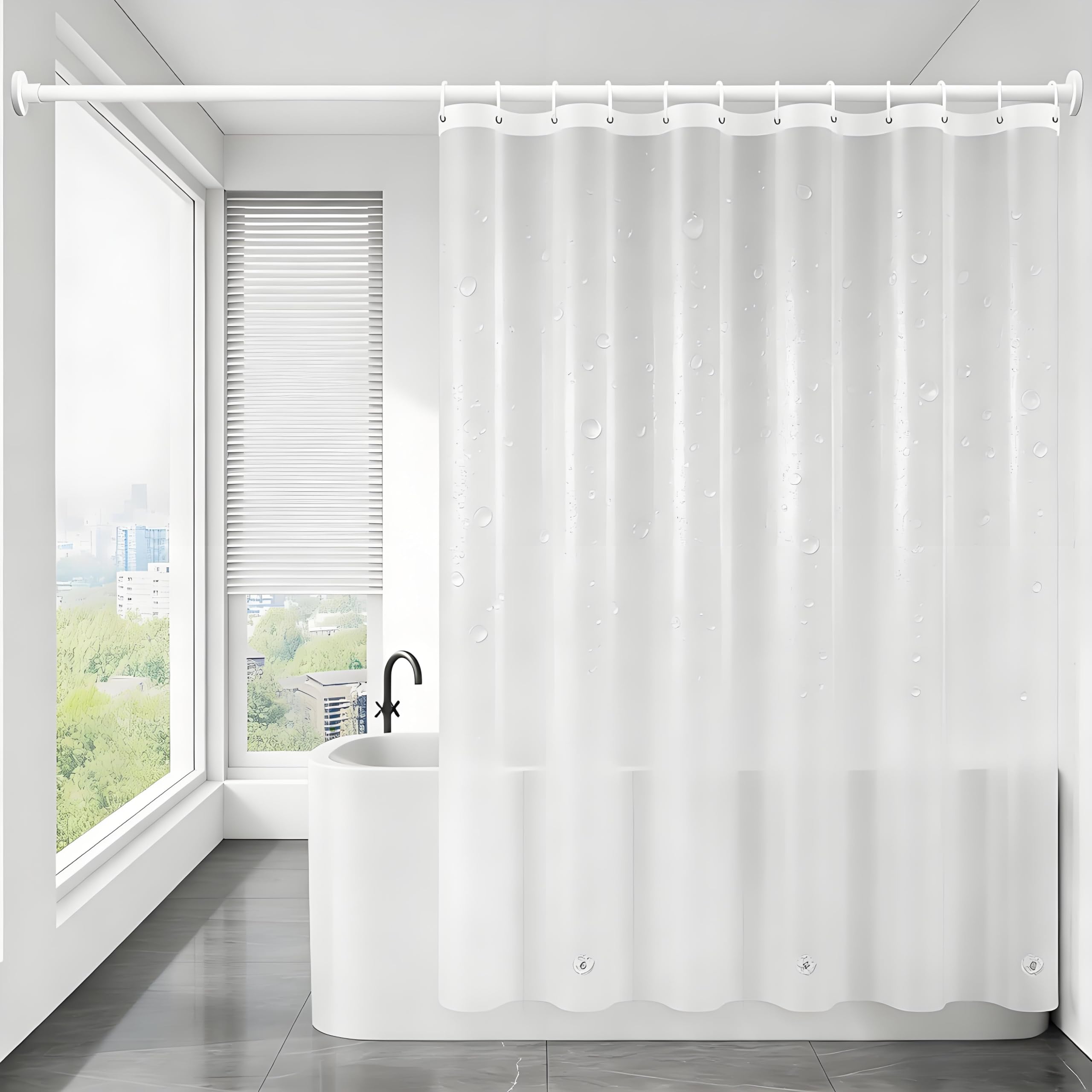 Clear Shower Curtain with Hooks,180 * 200CM Waterproof Bathroom Curtains