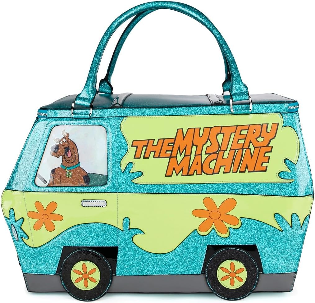 Dolls Kill x Scooby-Doo Mystery Machine Weekender Bag – Patent Vegan Leather Travel Tote with Glitter Detail, Adjustable Strap & Multiple Pockets