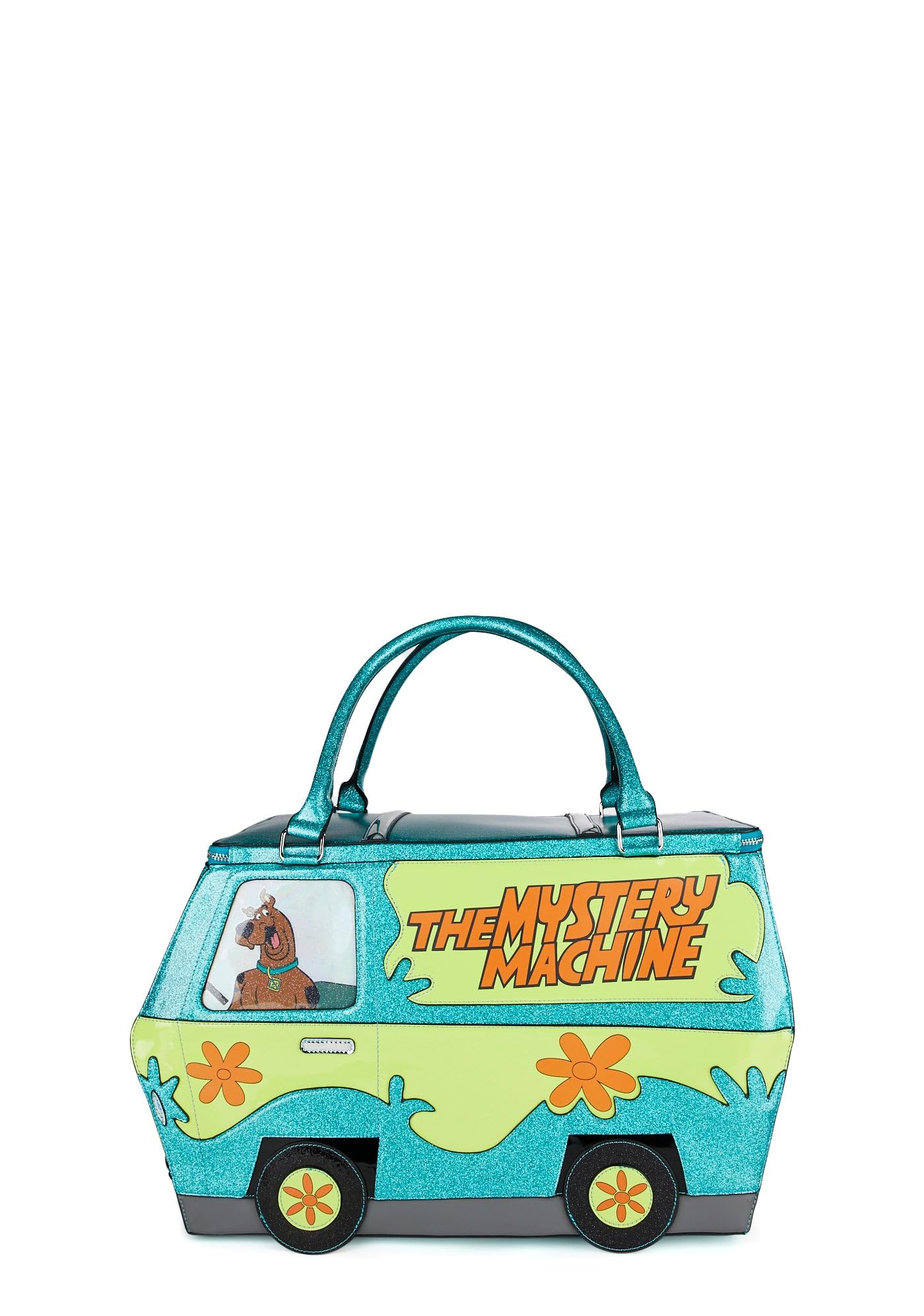 Dolls Kill x Scooby-Doo Mystery Machine Weekender Bag – Patent Vegan Leather Travel Tote with Glitter Detail, Adjustable Strap & Multiple Pockets
