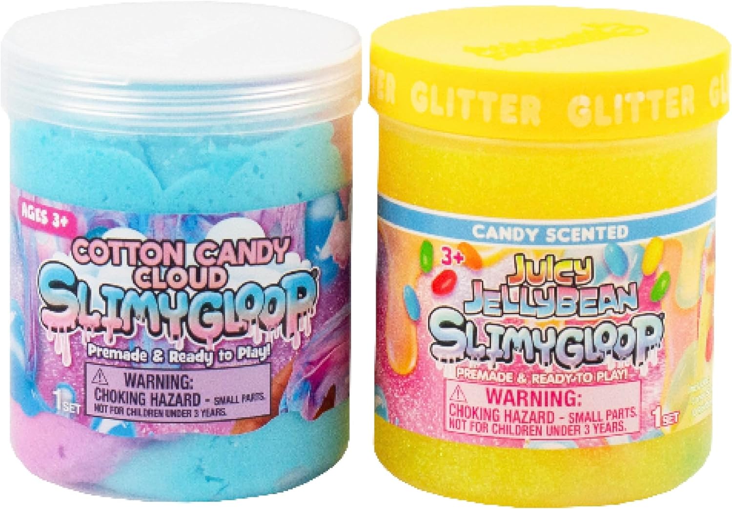 SLIMYGLOOP Sweet Treat Slime Bundle, 2-Pack Scented Slimes, Fluffy Vanilla Cloud Slime and Candy-Scented Glitter Slime for Kids, Slime Party Favors for Kids 8-12, Slime Kit for Girls Ages 8-12