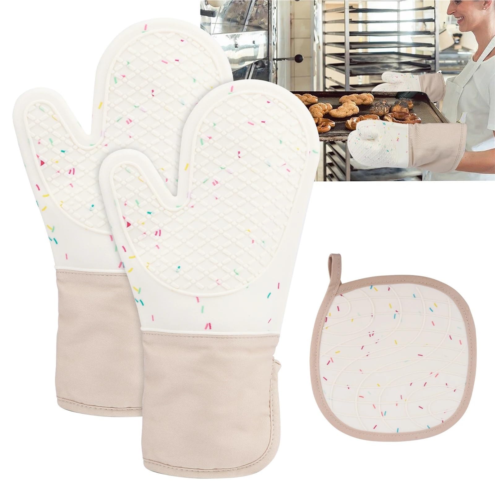 MRKU Guantes para Hornear, Guantes de Cocina para Horno, Juego de 3 Unidades, Silicona Resistente al Calor, Accesorios para el hogar y la Cocina.
