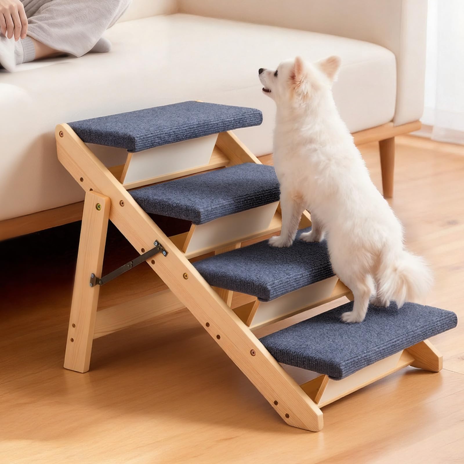 VEVOR Hundetreppe 630x470x490 mm, 4-stufige Hautiertreppe, klappbare Holztreppe geeignet für kleine, mittlere, große, ältere Haustiere sowie Welpen bis 68 kg, Hundeleiter für Betten, Sofas & Autos