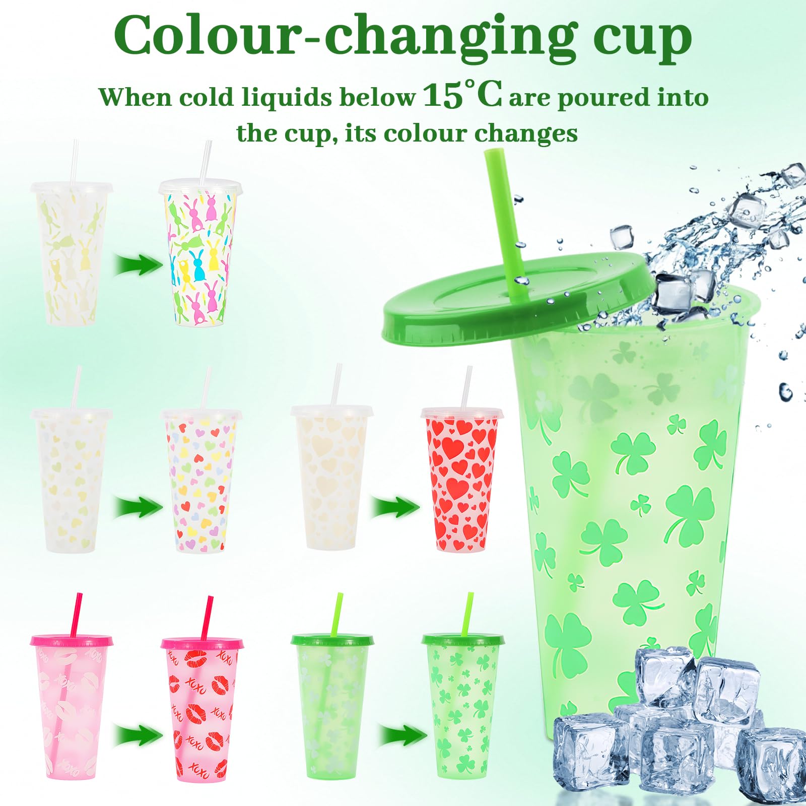 Bicchieri con Cannuccia Che Cambiano Colore, 720 Ml, Set da 5 Pezzi, con Coperchio e Cannuccia, Bicchieri Riutilizzabili e Lavabili per Milkshake, Bicchieri per Bevande da Festa