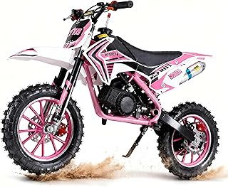 leasote 50cc Kids Dirt Bike Pink Dirt Bike 2 Stroke Gas Powered Mini Motorcycles for Kids 8-14 with Uphill and Off-Road Conditions Pull Start motos para niños US in-Stock