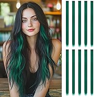 Vista 44 de FESHFEN Extensiones de Cabello con Clip de Colores - 10 PIEZAS Mechón de Cabello con Reflejos Azul Oscuro Extensiones Sintéticas Lisas con Clip