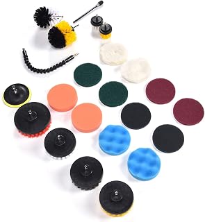 Haofy 23PCS Drill Brush Kit Nylon Plastic Sponge Drill Cleaning Brush Set with 2 Extension Rods 8 Brushes 12 Pads for Bathroom Kitchen Tile Tub Car Tire Wheel Cleaning