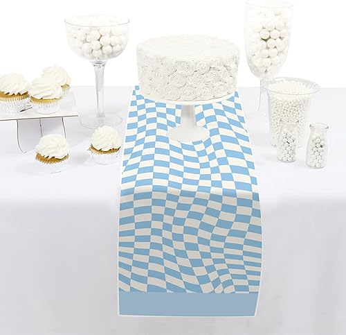 Miniatura 2 de Big Dot of Happiness Blue Checkered Party - Camino de mesa de papel pequeño - 12 x 60 pulgadas