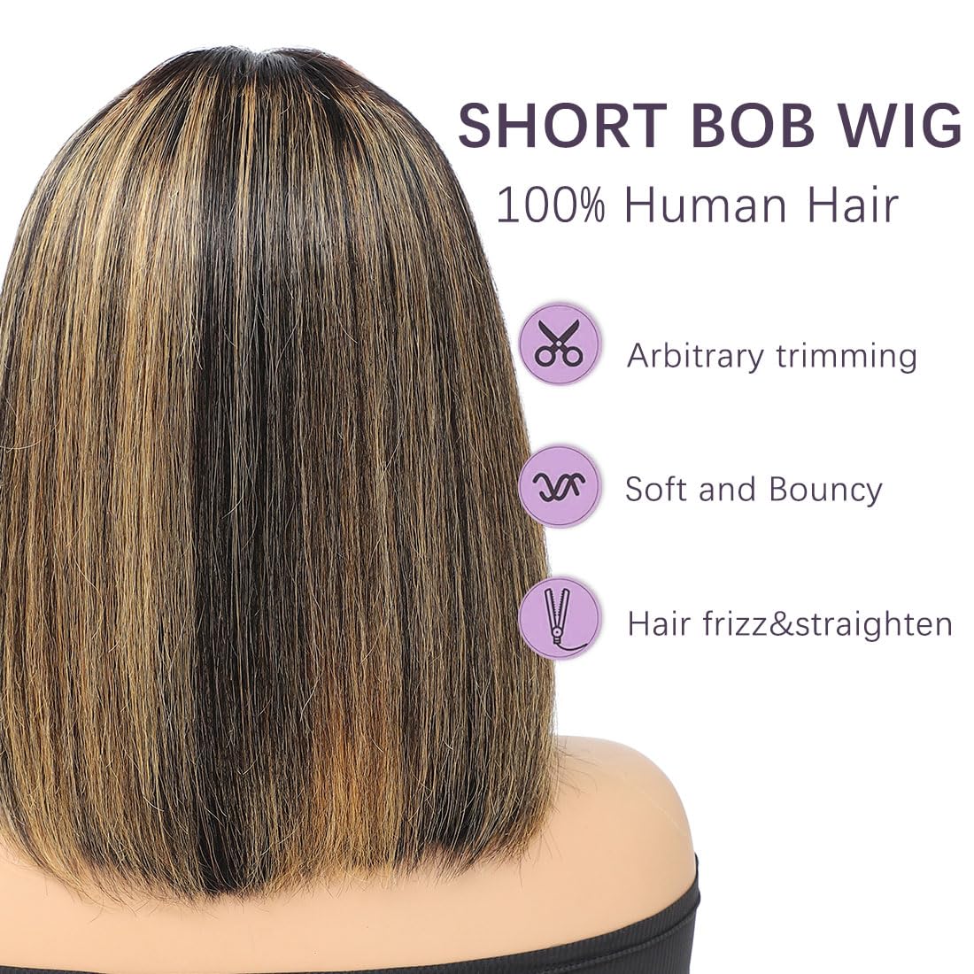 CLIONE Short Bob Wig with Bangs Human Hair 12 Inch Honey Blonde Highlight Wig 2.5x1 HD Lace Layered Cut Bob Wig 180% Density Ready to Go Glueless Wig Human Hair Short Bob Wigs for Black Women - Image 4