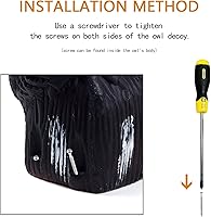 Vista 4 de Señuelos de búho para asustar a los pájaros con cabeza giratoria, ojos realistas disuasorios naturales de aves enemigas y forma impermeable, búho