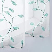 Vista 5 de MRTREES Cenefa de cortina transparente de Navidad, cenefas pequeñas bordadas con hojas y bolsillo para barra, paneles de tratamiento de ventanas