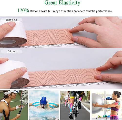 Miniatura 4 de Kinesiology - Cinta precortada Pro-4 unidades  Cinta atlética elástica impermeable, 66 pies 80 tiras, cinta adhesiva de algodón de grado médico para