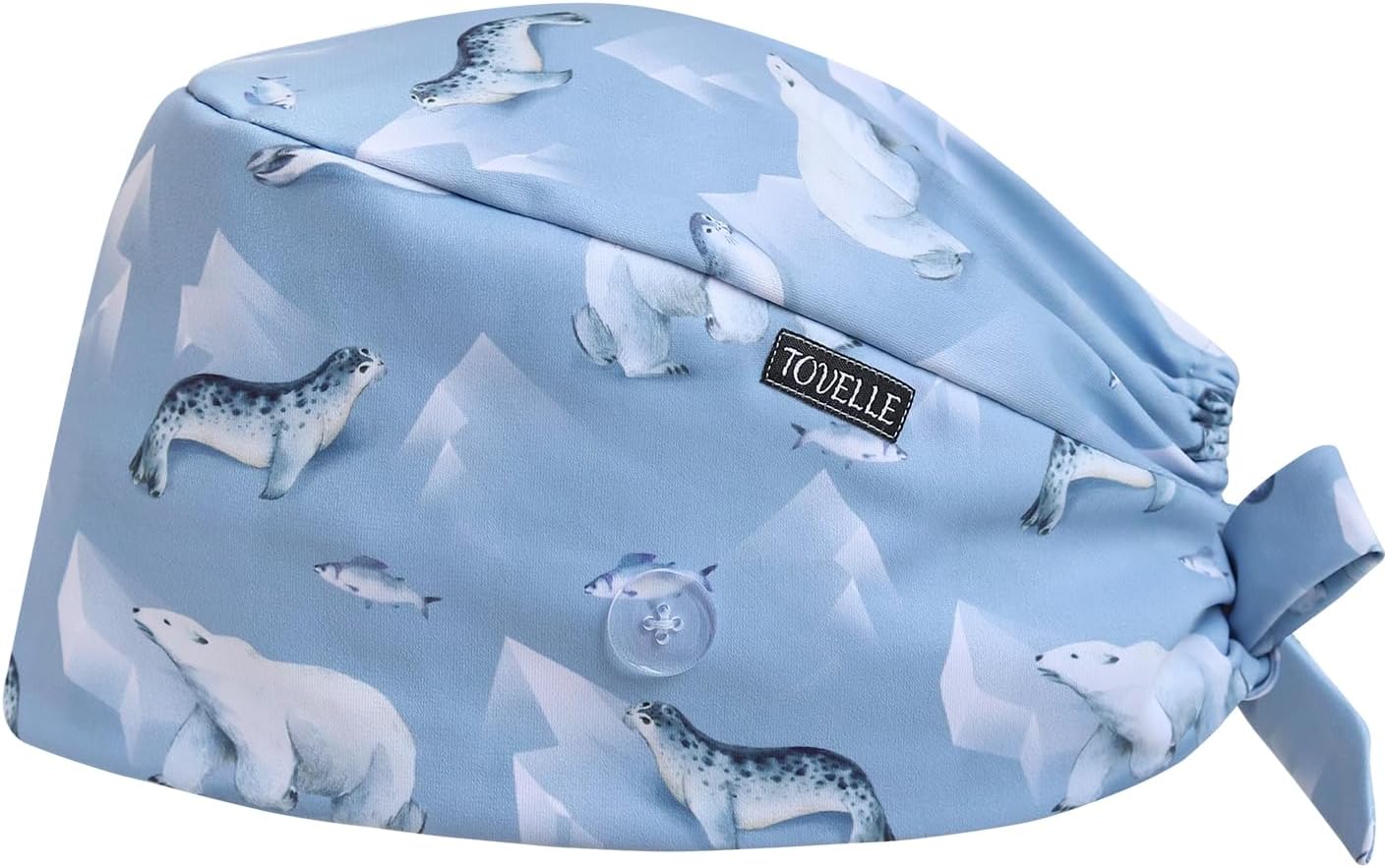 Polar Bear Seal Double-Sided Printed Scrub Caps for Men and Women with Buttons, Adjustable Helps Reduce Static Buildup Medical Hats, Breathable Surgical Caps with Sweatband for Long Hours