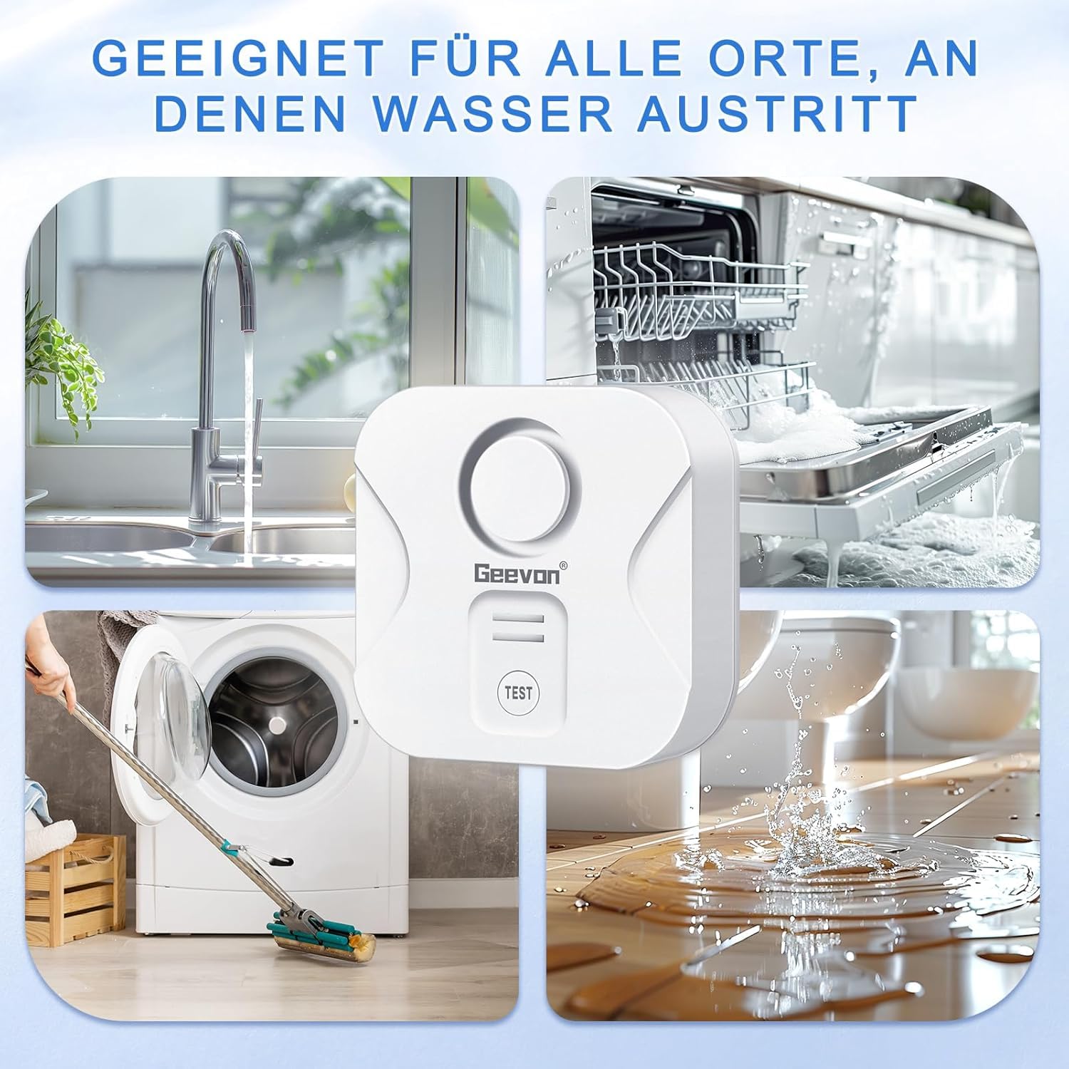 Geevon Wassermelder, 100dB Wasserwarner Wassersensor Wasseralarm Melder