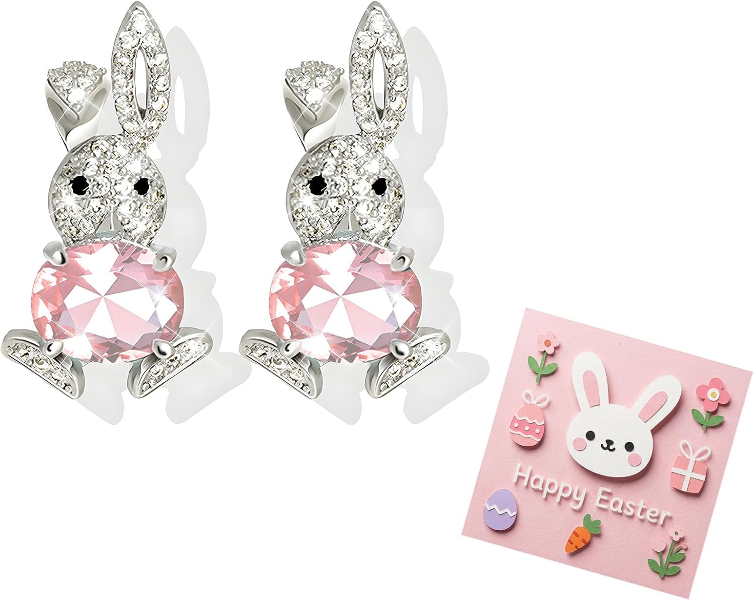 Easter Earrings for Women Cute Sparkly Rhinestone Bunny Rabbit Crystal Spring Holiday Trendy Fashion Jewelry Gifts