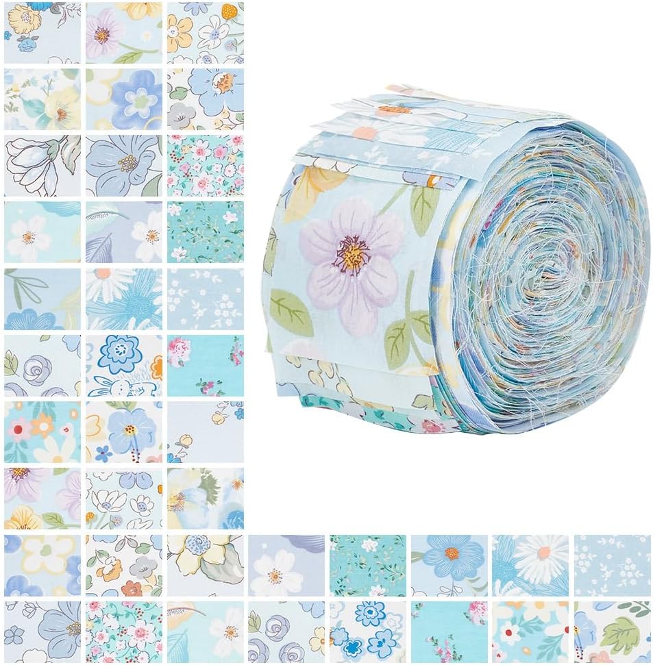 NBEADS 40Pcs Fabric Jelly Rolls, 100% Cotton Quilting Fabric 39x2.6 Inch Flower Pattern Fabrics Strips Precuts Quilt Strips for Blanket Upholstery Home Decor and Purse Making, Blue