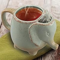HAPPINESS APPLY HERE 15oz Ceramic Green Elephant Tea Mug with Built-in Tea Bag Holder - Heat Resistant