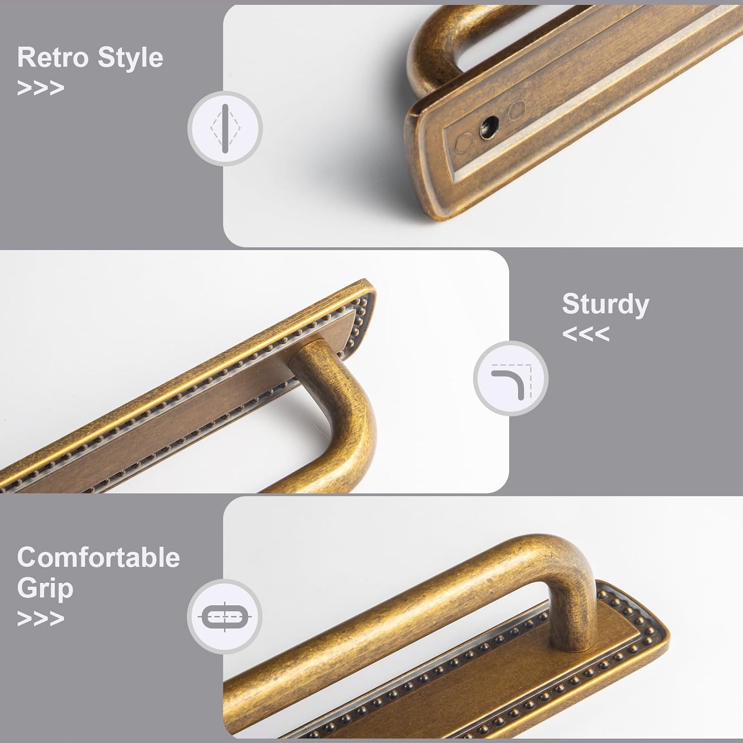 2 Pack Antique Brass Cabinet Pulls with Backplate, Solid Zinc Alloy 7.6'' Hole Centers Drawer Handles, Vintage Style Hardware for Bedroom, Kitchen Cupboard