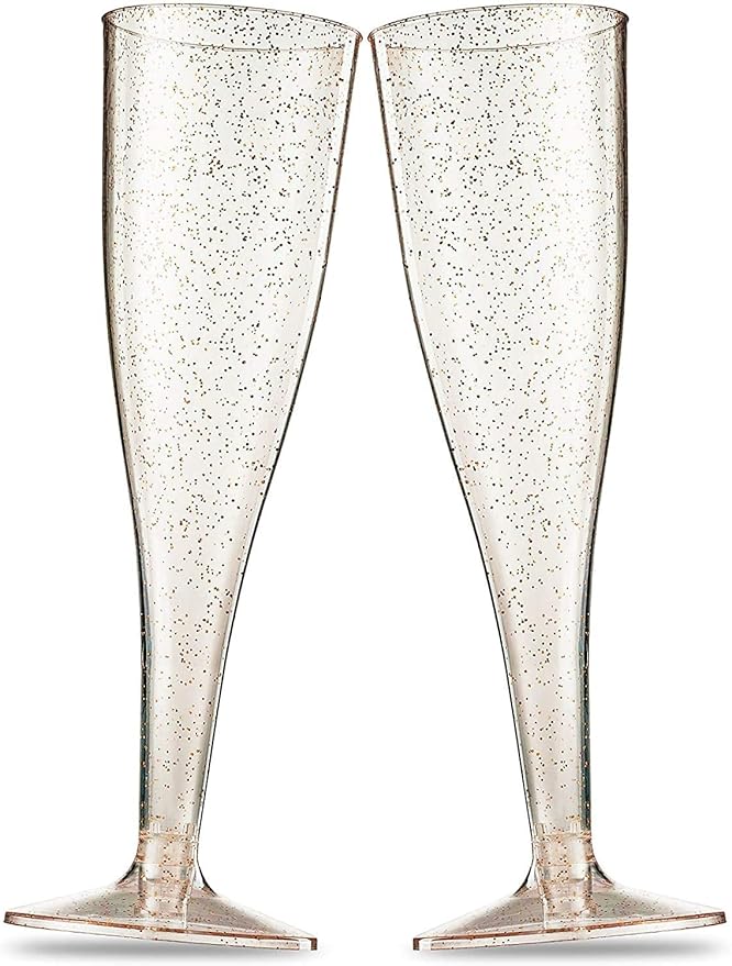 100 Plastic Champagne Flutes Disposable Champagne Flute Gold