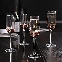 Vista 2 de MyGift Juego de 4 copas de champán con borde en ángulo iridiscente, copas de vino espumosas, copa de vino Prosecco transparente arcoíris, juego