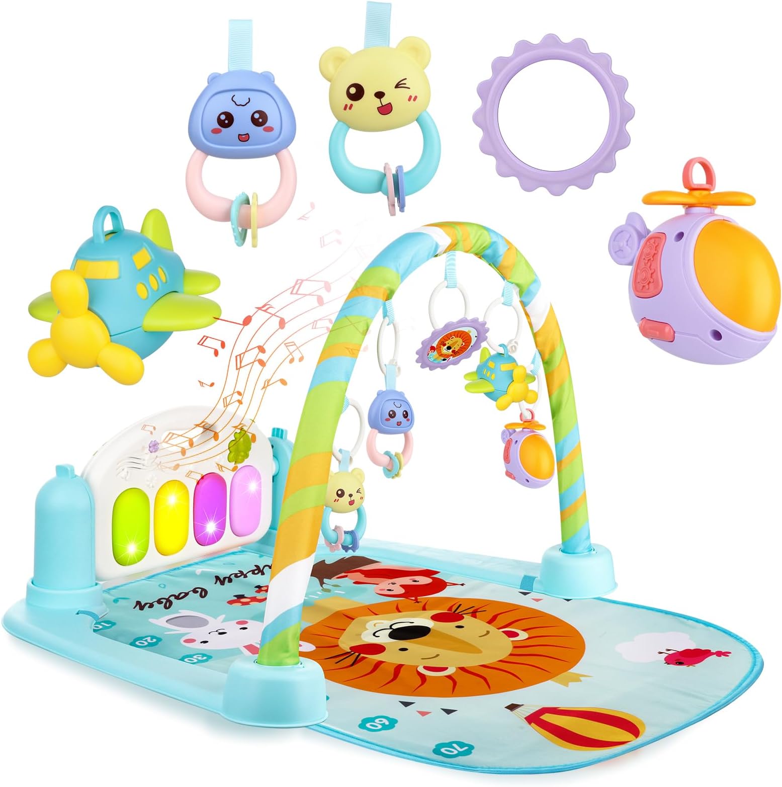 Baby Play Gym Kick and Play Mat Newborn Activity Gym Lay & Play 3 in 1 Fitness Music and Lights Fun Piano (Blue)