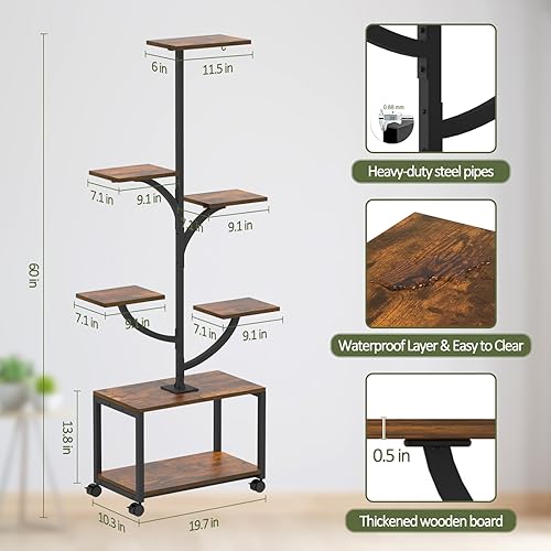 Miniatura 6 de Soporte para plantas de interior con luces de crecimiento, soporte de esquina de 7 niveles de 60 pulgadas de alto para plantas de interior, estante