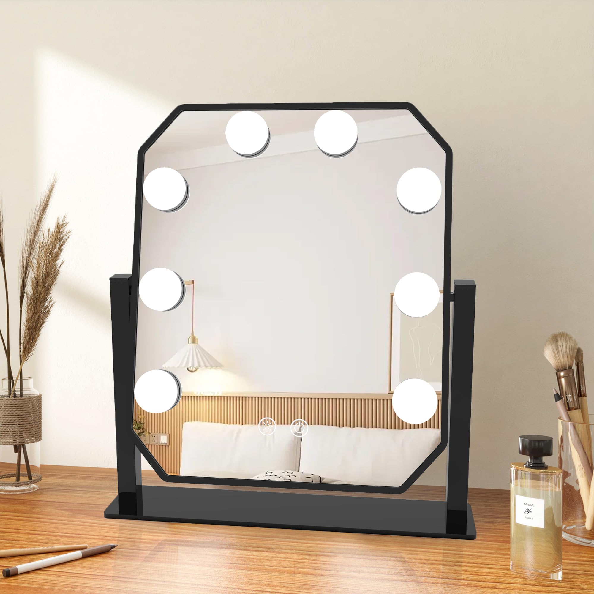 WITFAMILY Kosmetikspiegel mit 8 LED-Glühbirnen, Hollywood-Beleuchtungsspiegel, Beleuchtungsspiegel, 360° drehbar, 3 farbige Beleuchtungsmodi, dimmbare Vergrößerung, Neue Diamantform