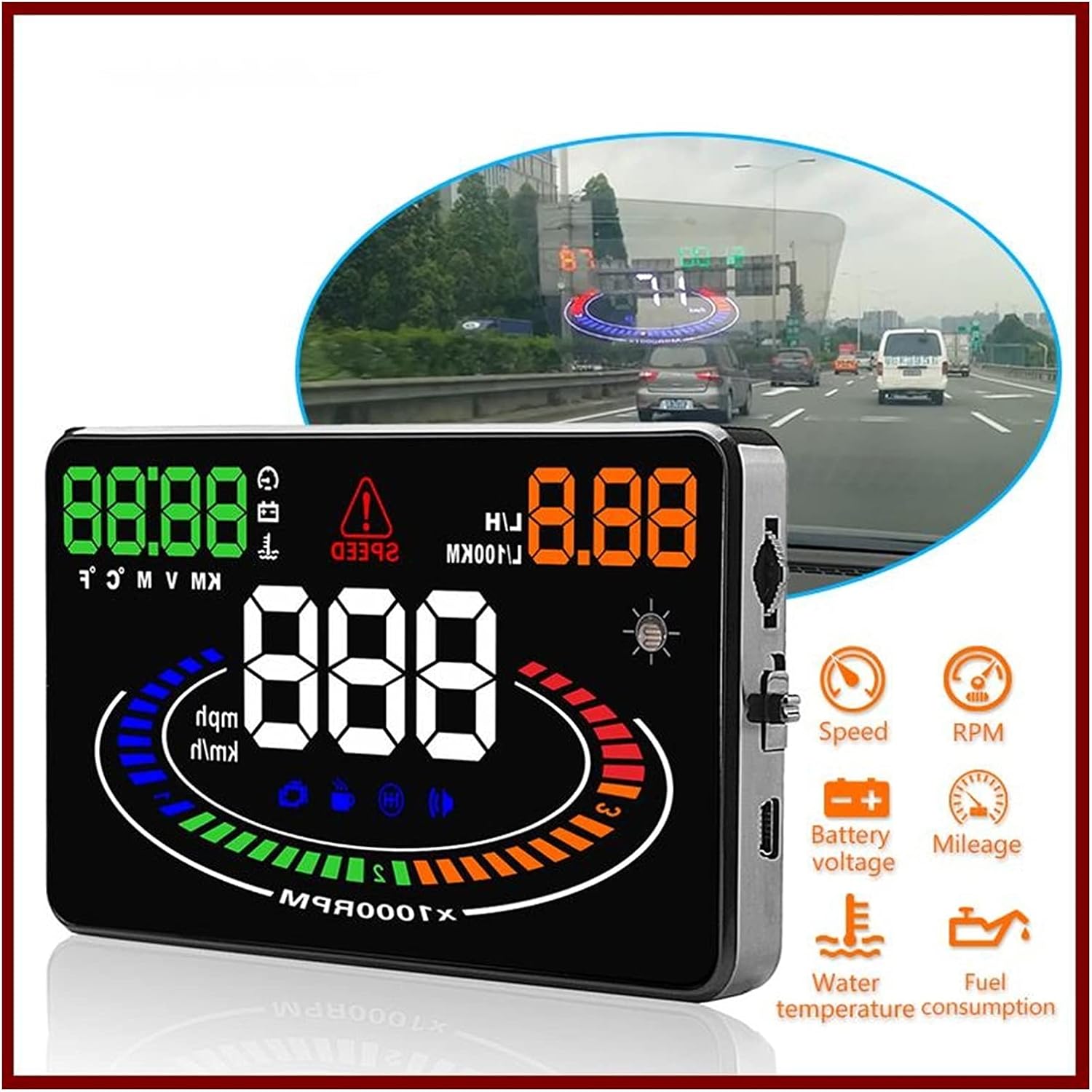5.5" Car HUD Head Up Display OBD2 OBDII Interface E300 Digital Universal Speedometer Overspeed Fatigue Driving Alarm for car