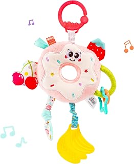 Jollybaby 아기 당김 진동 장난감 - 자동차 시트, 유모차, 아기 침대 및 놀이 체육관용, 아기 딸랑이 및 치발기 포함, 유아용 비행기 여행 장난감 선물 - 도넛