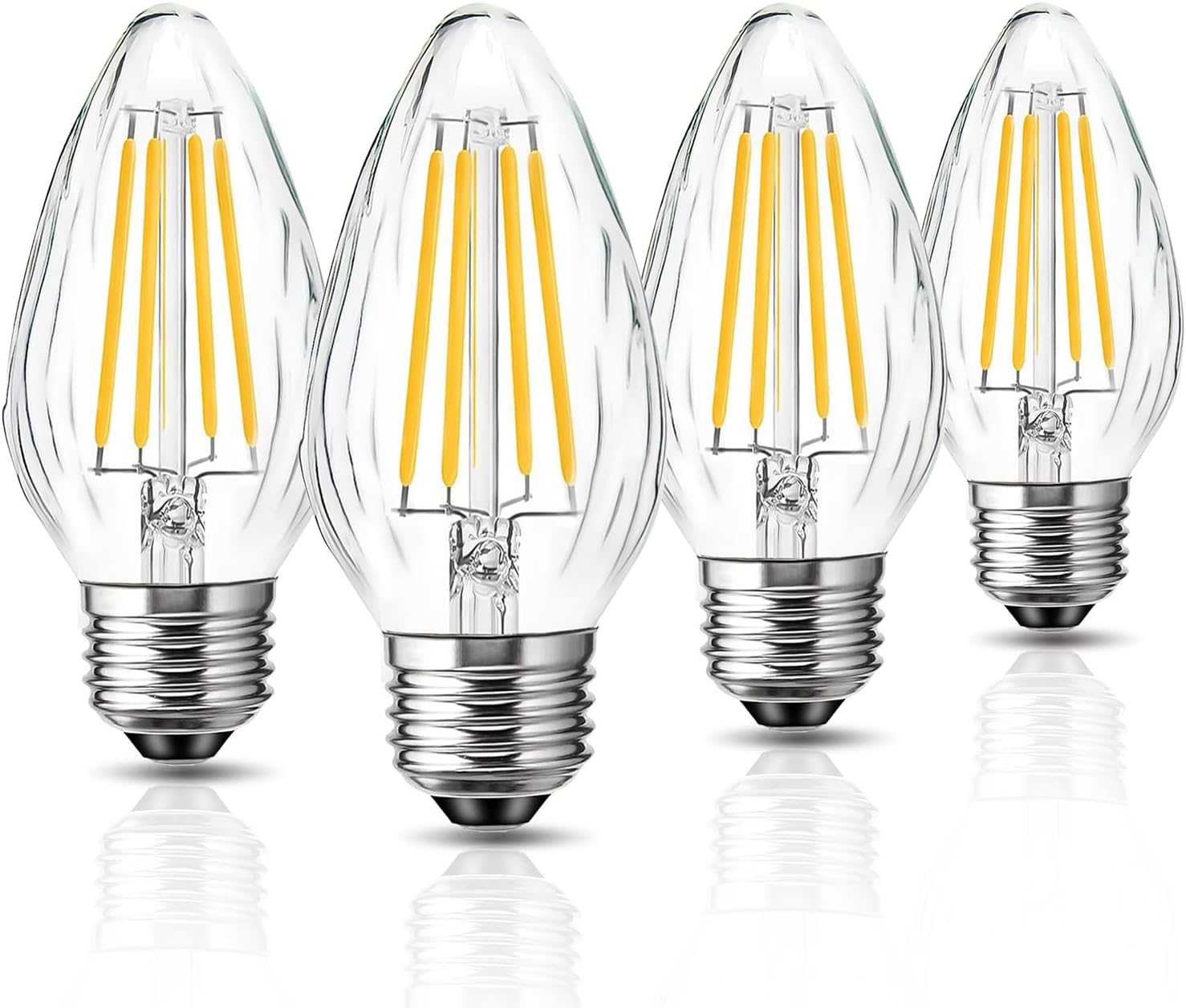 F15 8W LED Light Bulb, Dimmable Edison Bulbs 80W Equivalent, Soft White 2700K Vintage Filament E26 Bulb for Front Porch Lights, Post Lamps, Chandelier Fan Lights, 4 Pack