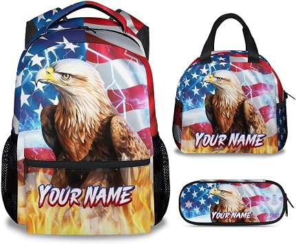 Kids Backpack with Lunch Bag and Pencil - 17 Inch Custom Hawk Backpack Set for Kids - Personalized Cool School Bag for Primary Middle