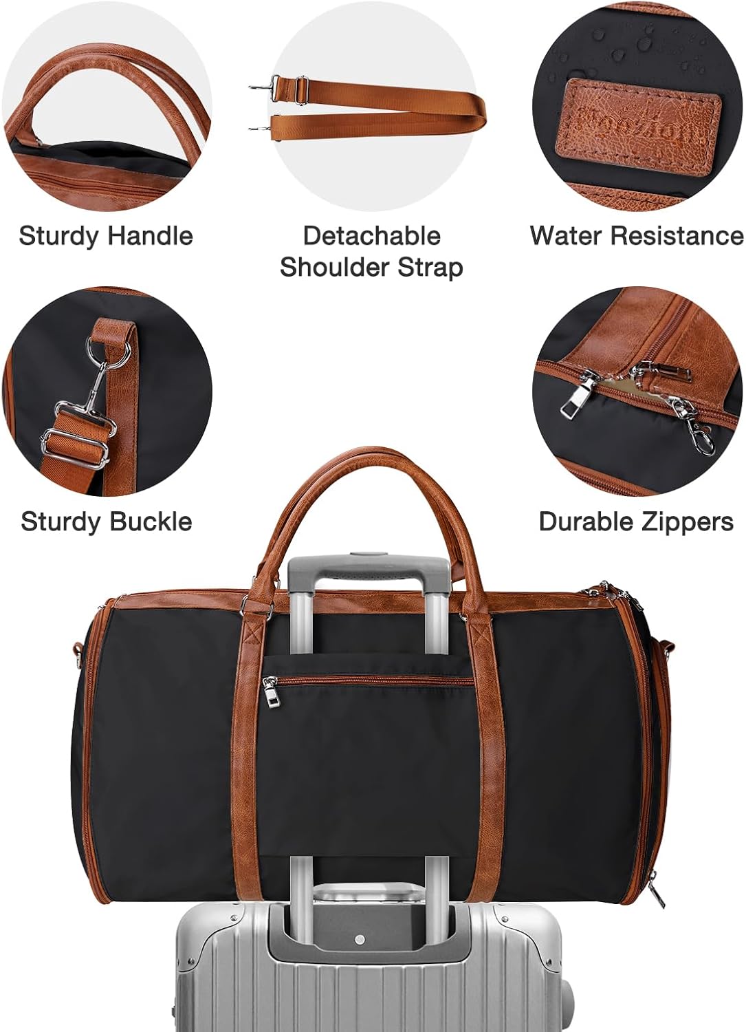 Noozion Convertible Garment Duffel Bag for Travel - Carry On Garment Bags With Toiletry Bag Large Weekender Bag for Men Women 2 in 1 Hanging Suitcase Suit Travel Duffel Overnight Bags - Image 4