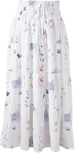 sprechic Women's Summer Flowy Boho Maxi Skirt 2025 A-Line Flowy Ruffle Tiered Dr