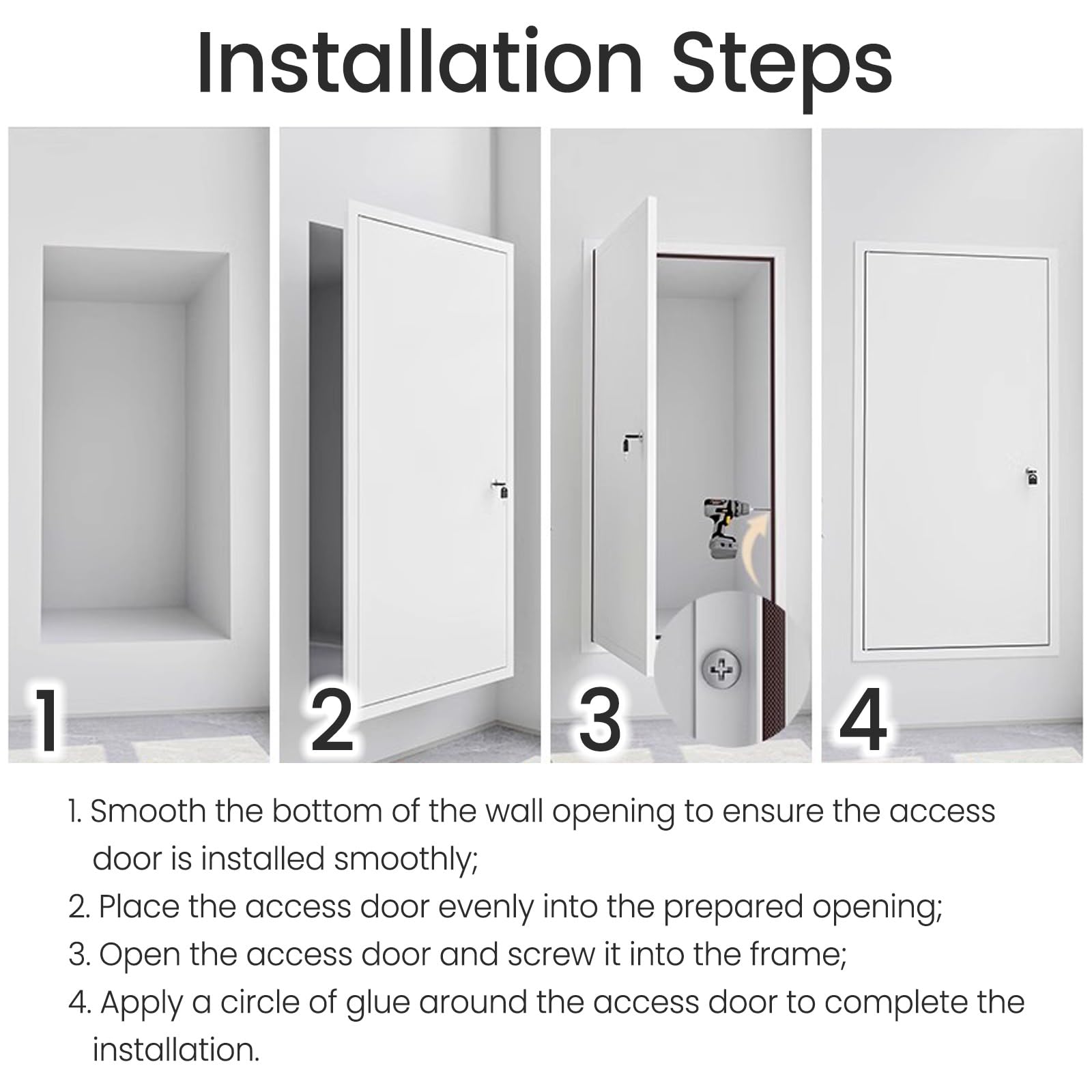 Genérico Puerta de Registro de fontanería Blanca a Medida, Panel de Pared metálico Impermeable, Puerta de conducto de Servicio de fácil instalación con Llave, Placa de Cubierta de Pared Duradera de 1