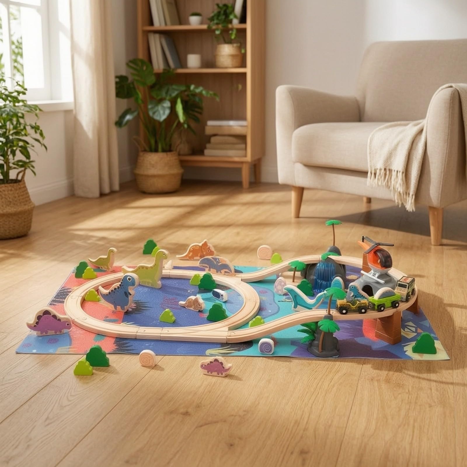 Trenino di Legno Interlocking | Educativo, Set Ferrovia in Legno per Bambini, Set Treno con Accessori, Cameretta, Asilo, Scuola Dell'infanzia