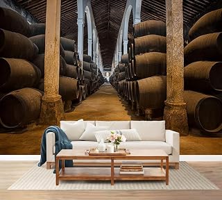 Wall Mural Peel and Stick Sherry Barrels line Walkway Jerez Spain Large Wallpaper Self Adhesive Contact Paper Removable 3D Wall Sticker for Living Room Bedroom 69"x96"