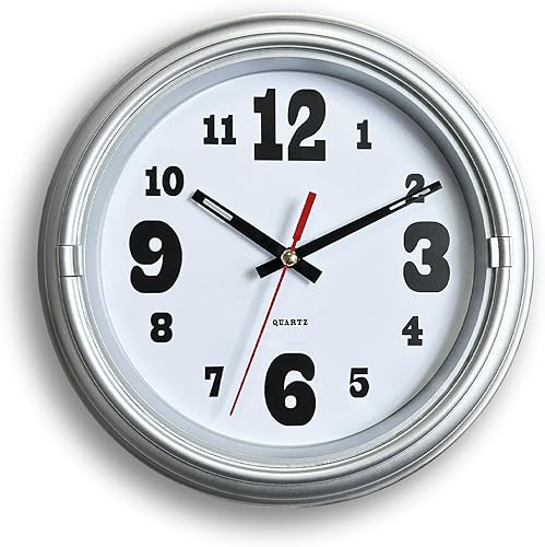 Reloj de pared plateado de 8 pulgadas, reloj de pared con movimiento silencioso, fácil de leer, funciona con pilas, adecuado para salas de estar,